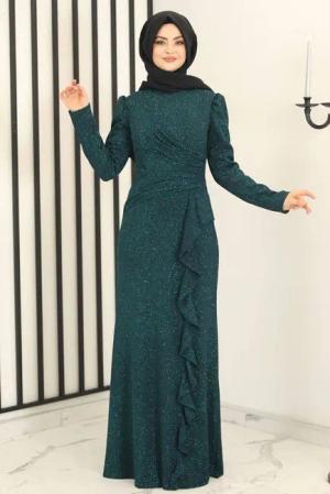 fashionshowcase Abendkleid Damen Glitzer Maxikleid mit