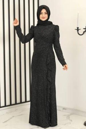 fashionshowcase Abendkleid Damen Glitzer Maxikleid mit