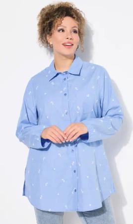 Ulla Popken Hemdbluse Hemdbluse Blütenstickerei A-Linie