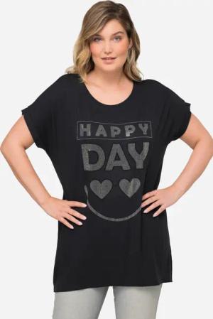 MIAMODA Longshirt T-Shirt oversized Glitzerstein-Herzen Rundhals