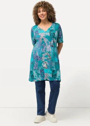 Ulla Popken Longshirt T-Shirt Patchdruck A-Linie