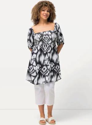 Ulla Popken Spitzenbluse Smokbluse A-Linie Carree-Ausschnitt
