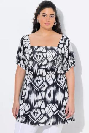 Ulla Popken Spitzenbluse Smokbluse A-Linie Carree-Ausschnitt