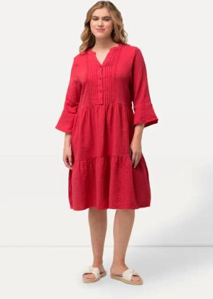 Ulla Popken Jerseykleid Musselin-Kleid A-Linie Tunika-Ausschnitt