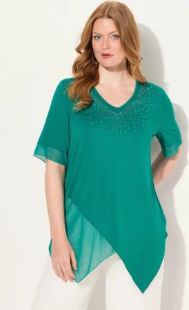 Ulla Popken Druckbluse Bluse Layering-Look Mesh/Jersey