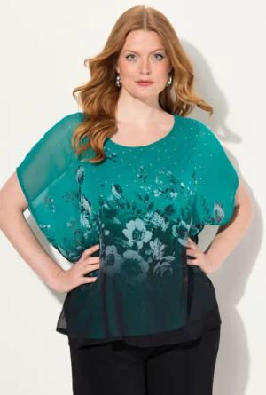 Ulla Popken Druckbluse Blusenshirt oversized Chiffon