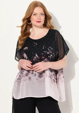 Ulla Popken Druckbluse Blusenshirt oversized Chiffon