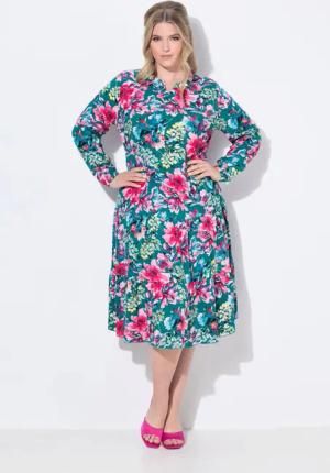 MIAMODA Jerseykleid Midikleid Blumenmuster doppelter Saumvolant