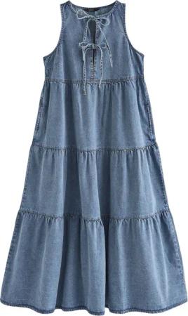 Next Jeanskleid Jeans-Hängerkleid mit Bindedetail vorne