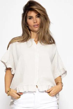 SASSYCLASSY Kurzarmbluse Oversize Musselin Hemdbluse Damen