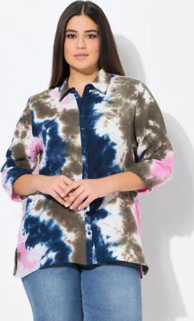 Ulla Popken Longbluse Musselin-Bluse Batikdruck Hemdkragen
