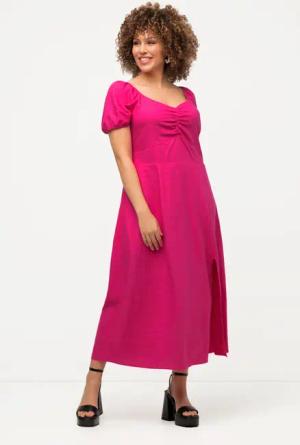 Ulla Popken Midikleid Midikleid Leinenmix Smokdetail