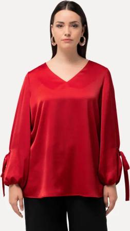 Ulla Popken Satinbluse Bluse V-Ausschnitt A-Linie