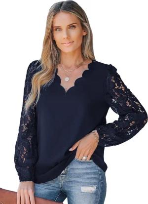 Cupshe Blusentop Langarm Top mit Spitze