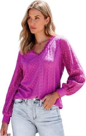 Cupshe Blusentop Langarm Top mit Spitze
