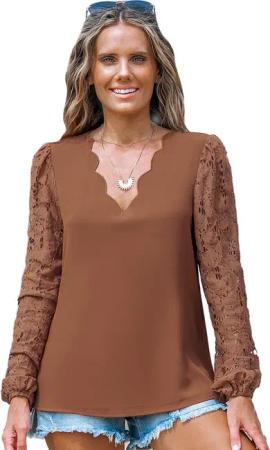 Cupshe Blusentop Langarm Top mit Spitze