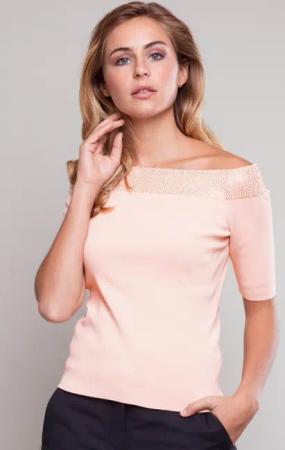 Passioni Carmenpullover mit Glitzerndem Ausschnitt