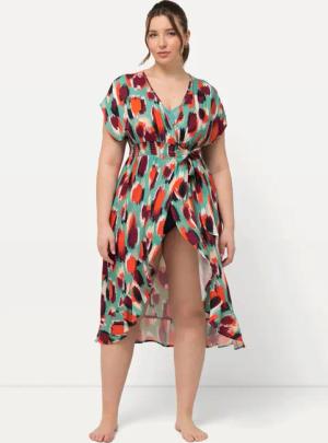 Ulla Popken Strandkleid Kaftan Fleckenmuster Bindeband
