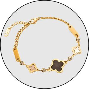 GOLDKLEIN Edelstahlarmband Edelstahl Gold Clover Charm
