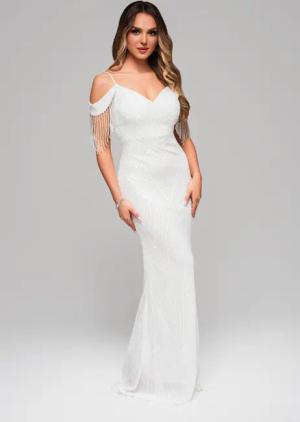 OMBRE Abendkleid Elegantes Abendkleid mit Perlenfransen
