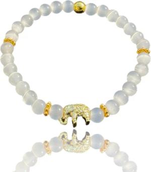 Steinfixx® Perlenarmband Selenit Edelsteinarmband Elefant mit