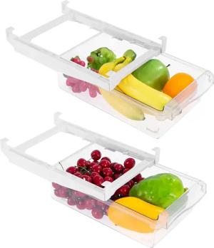 SinLaw Korbeinsatz 2-teiliges Kühlschrank-Organisationsset, ausziehbare Behälter,