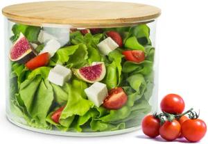Sendez Schüssel Glasschale mit Holzdeckel Salatschale