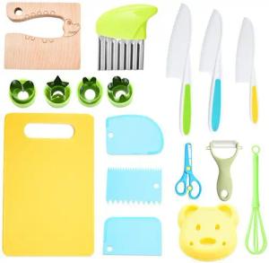 RWEUOQ Kinderkochmesser 17-teiliges Kinderküchenmessern Kinder-Küchenmesser-Set, zum