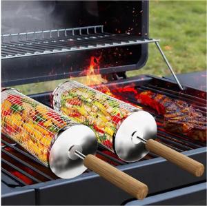 LuxusKollektion Grillbesteck-Set Rollendes Grillkorb Set Holzgriff