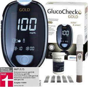 GlucoCheck Blutzuckermessgerät GlucoCheck GOLD Blutzuckermessgerät, Inkl.