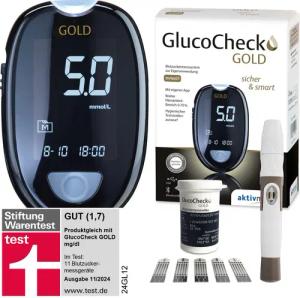 GlucoCheck Blutzuckermessgerät GlucoCheck GOLD Blutzuckermessgerät, Inkl.