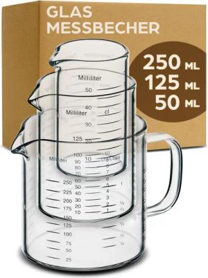Praknu Messbecher Messbecher Set Glas 50/125/250ml,