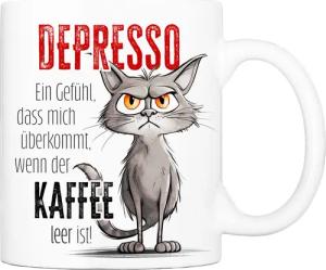 Cadouri Tasse mit Spruch DEPRESSO Kaffeetasse