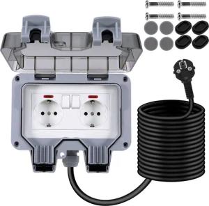 Sunicol Gartensteckdose Außensteckdosen, 16A,Stecker Kabel Wandsteckdose