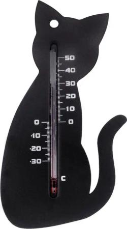 Nature Raumthermometer Garten Wandthermometer Katzenform Schwarz