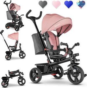 lionelo Dreirad-Kinderwagen HAARI, Elternlenkung, Zusammenklappbar, Tasche
