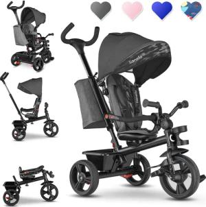 lionelo Dreirad-Kinderwagen HAARI, Elternlenkung, Zusammenklappbar, Tasche