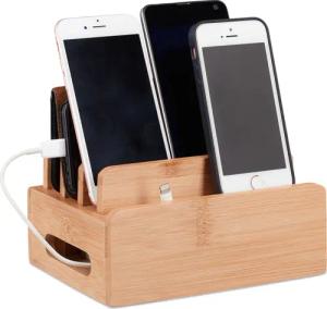 relaxdays Handy-Halterung Bambus Ladestation für 6