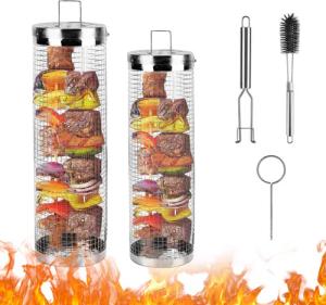 BlingBin Grillbesteck-Set 2 Stück Rollendes Grillkorb