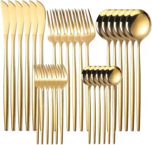 PODOFO Besteck-Set 30-teiliges Edelstahl-Besteckset, goldbeschichtet