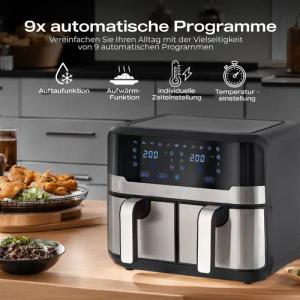 Heinrich´s Heißluftfritteuse, 2400,00 W, Airfryer,Fritteuse,Doppel-Heißluftfritteuse,9 Automatikprogramme