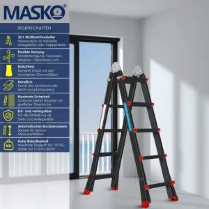MASKO Trittleiter, Aluminium Teleskopleiter Multifunktionsleiter Alu