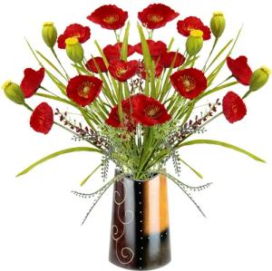Kunstblume Mohnblumenbusch in Vase aus Keramik,