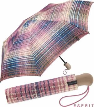 Esprit Taschenregenschirm Easymatic Light Auf-Zu Automatik Cosy Checks - dusky orchid, stabil, praktisch, in bunter Karo-Optik