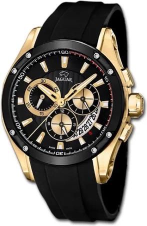 JAGUAR Chronograph Jaguar Herrenuhr Silikon schwarz Jaguar, (Chronograph), Herrenuhr Silikonarmband schwarz, rundes Gehäuse, groß (ca. 45mm)