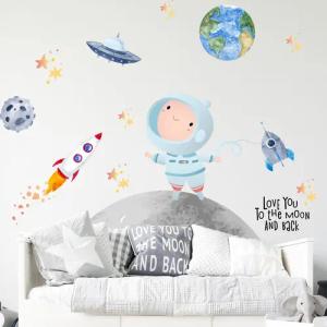 WANDKIND Wandtattoo Astronaut Weltraum Rakete Mondreise