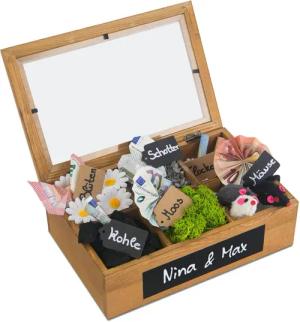 SURPRISA Geschenkbox Schotter-Schatulle Geldgeschenk, aus Pinienholz,