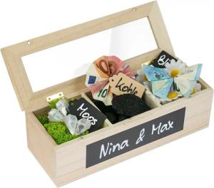 SURPRISA Geschenkbox Schotter-Schatulle Geldgeschenk, aus Paulownienholz,