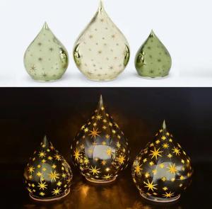 Online-Fuchs LED Dekoobjekt 3er Set Glastropfen