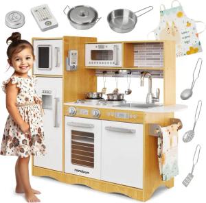 Mamabrum Kinder-Küchenset XXL-Holzküche mit LED-Beleuchtung, Schürze